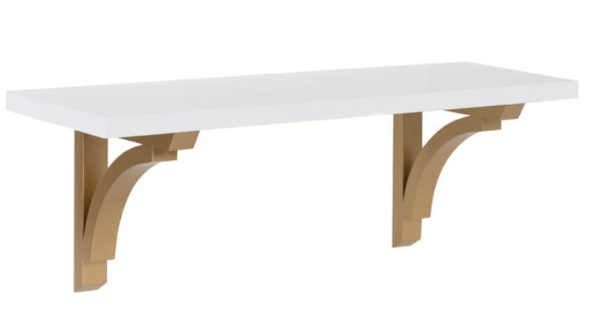 Corblynd Traditional Wood Wall Shelf, White, Gold, 24in