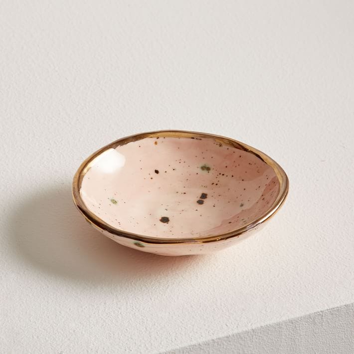 A MANO Ceramic Trinket Dish, Solid, Blush With Gold Rim