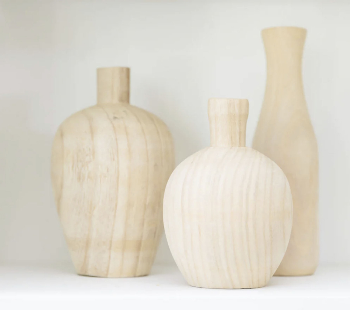 Bleached Wood Vases, set of 3